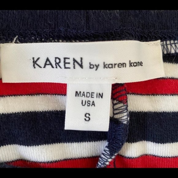 KAREN KANE Off Shoulder Red White  Blue Striped Contouring Normcore Top S - Picture 9 of 10